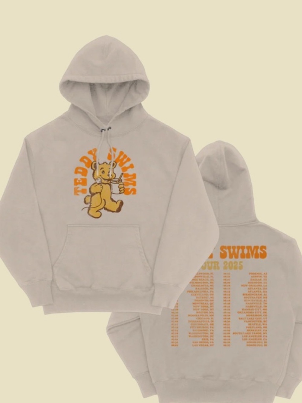 Teddy Swims Milk And Mic 2025 Tour Hoodie Tan/Orange Bear Graphic $80